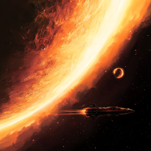 Spaceship entering dual-sun system with multiple planets. Spaceship entering dual-sun system with multiple planets.