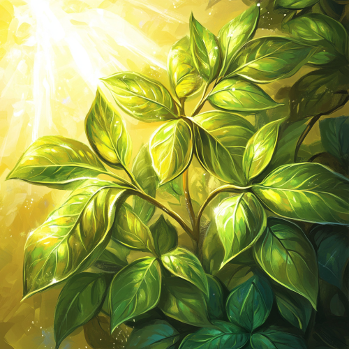 Sparkling green leaves shining in golden light