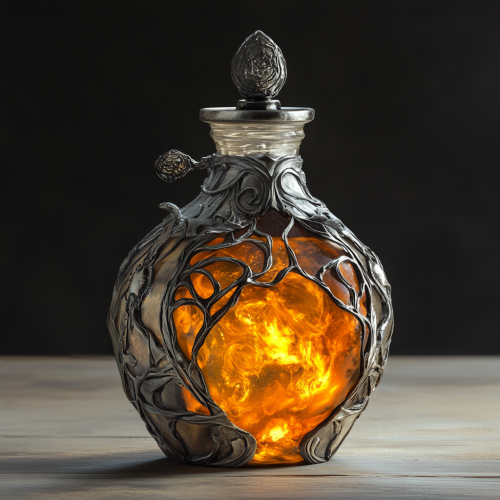 Sparkling orange mercury in magical locked flask