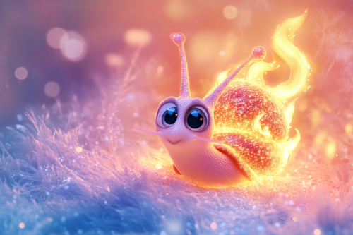 Sparkly Fire Snail with Sweet Eyes in Pixar Style