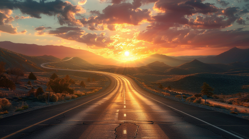 Spiral Highway: Sunrise in Hyper Realistic Style Spiral Highway: Sunrise in Hyper Realistic Style