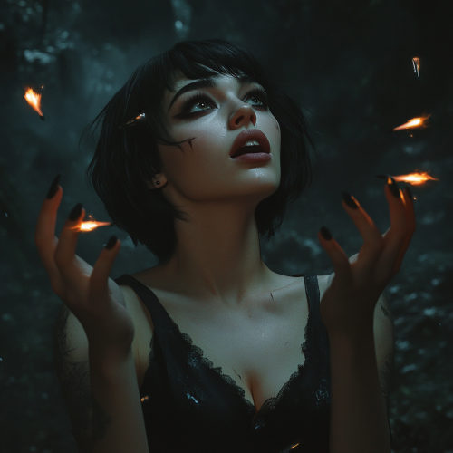 Spooky Fantasy: Young Woman Battles Monster in Forest