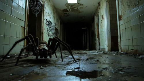Spooky French apartment block entrance hall image