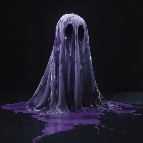 Spooky Ghost with Purple Drips on Black Background