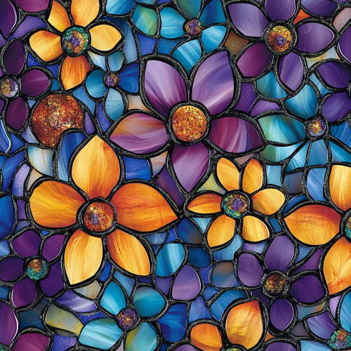 Stained glass style floral design with vibrant colors. Stained glass style floral design with vibrant colors.