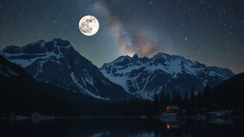 Starry Night Over Snowy Mountain Range