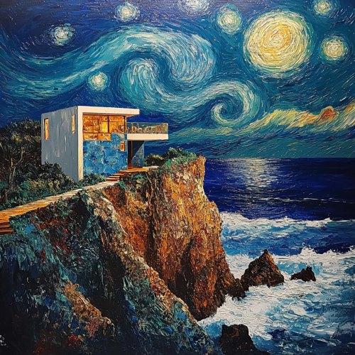 Starry Night-inspired modern home on Oregon cliff