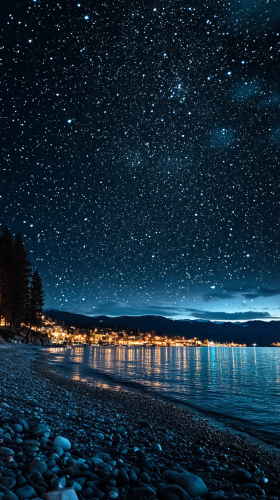 Starry sky above Lake Tahoe, California, high resolution, beautiful.