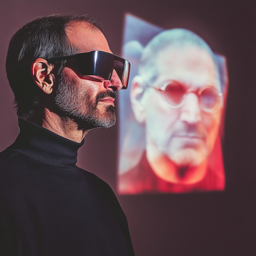 Steve Jobs wears augmented reality glasses, views anime hologram