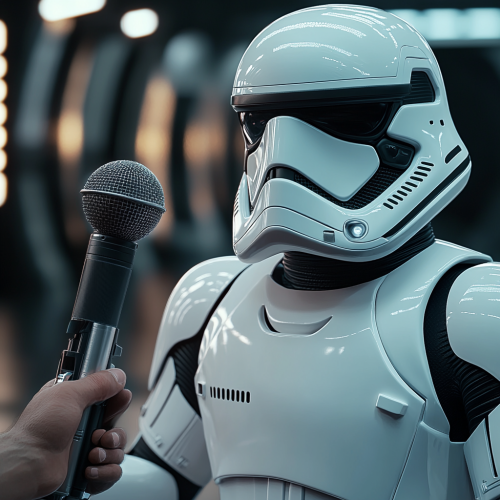 Stormtrooper Addressing at Futuristic Press Conference