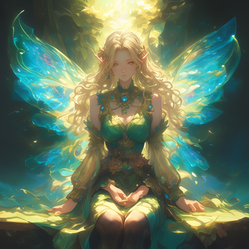 Strong, muscular fairy meditates with huge battle axe.