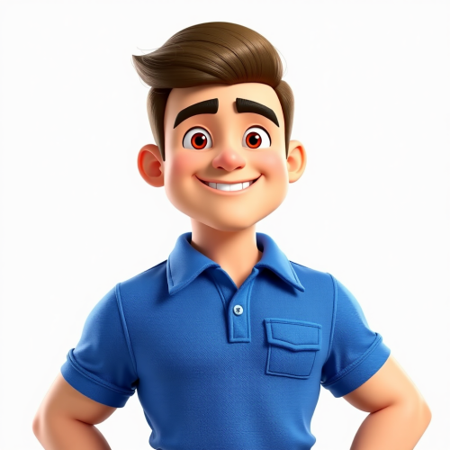Strong Smiling Roofer Avatar in Blue Polo Shirt