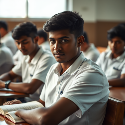 Students Studying in Sri Lankan Classroom with Cinematic Lighting