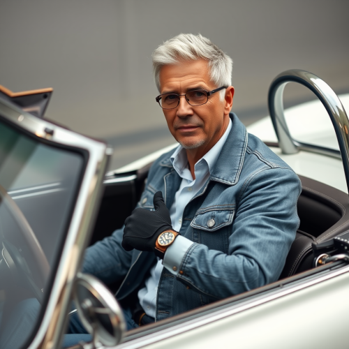 Stylish Older Man Driving Vintage Sports Car