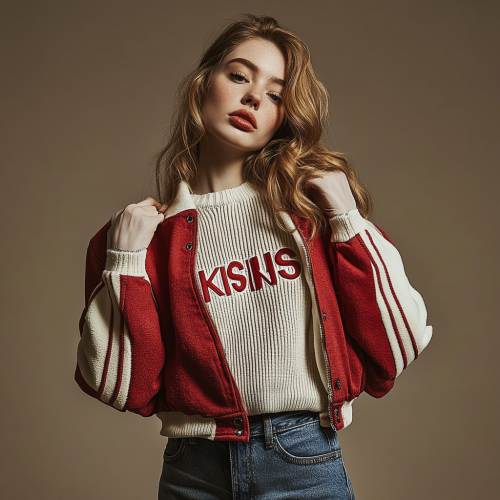 Stylish young girl wears red jacket