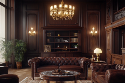 Sumptuous apartment with dark wood and leather furnishings