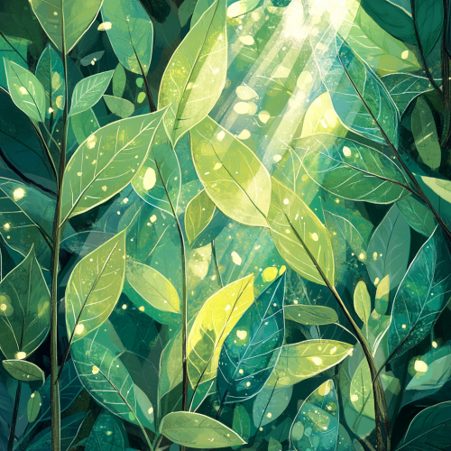 Sunlight Sparkling Through Lush Green Leaves