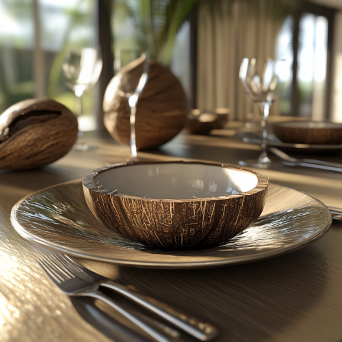 Sunlight on coconut flatware dining table scene