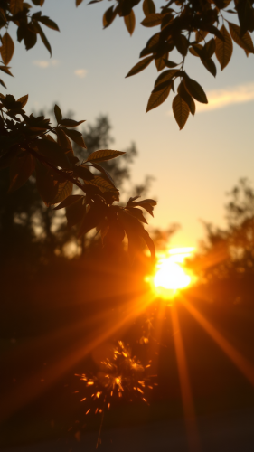 Sunset and Sparkling Light Through Tree Leaves