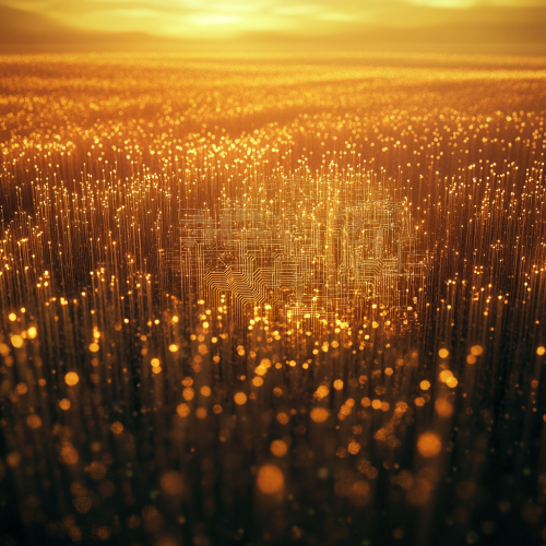 Sunset field with intricate dust particles resembling microchips Sunset field with intricate dust particles resembling microchips