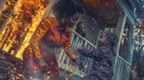 Superhero black woman saves toddler from house fire.