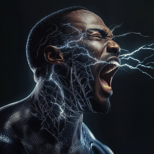 Superhero man yells with sound waves from mouth