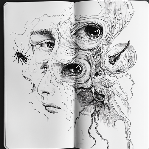 Surreal Sketchbook Designs with Eyes, Insects
