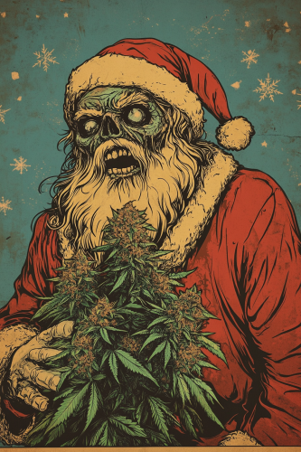 Surreal Zombie Santa Claus Flower Nug Character Illustration