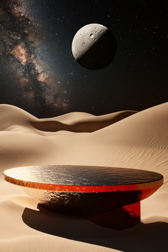 Surreal desert platform under moonlight with cosmic background. Surreal desert platform under moonlight with cosmic background.