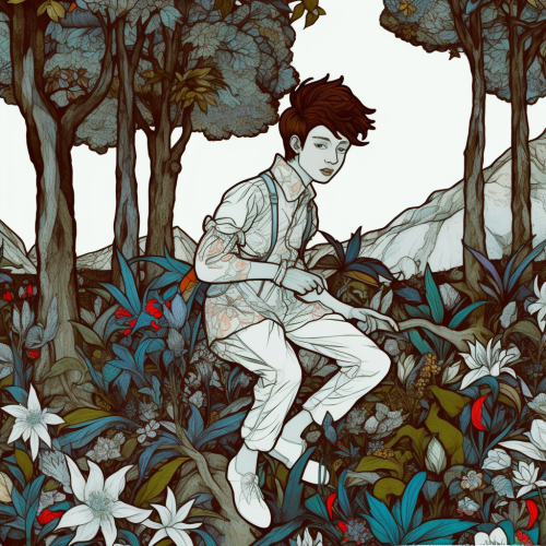 Surreal fantasy landscape with beautiful scaly lads.