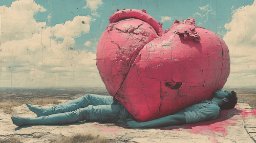 Surreal pastel collage with heart on man's chest. Surreal pastel collage with heart on man's chest.