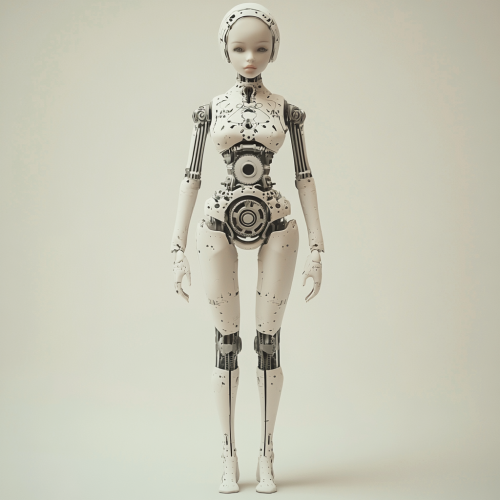 Surreal steampunk doll with mechanical elegance