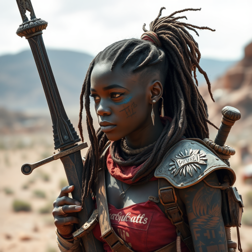 Survivor Woman with Armor, Tattoos and Weapons