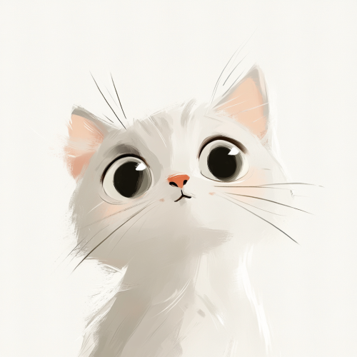 Sweet Cat with Big Bright Eyes on White