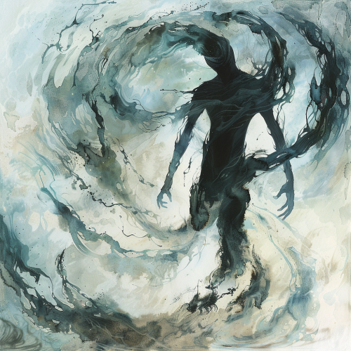 Swirling Vacuum Elemental with mist-like limbs in watercolor style. Swirling Vacuum Elemental with mist-like limbs in watercolor style.