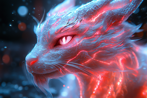 Synthwave 3D cartoon dragon made of neon fibers.