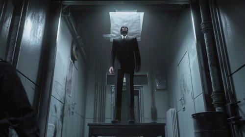 Tall agent hides from enemies due to height challenge. Tall agent hides from enemies due to height challenge.