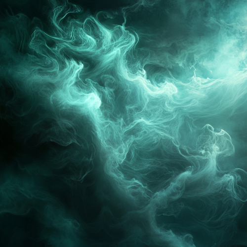 Teal and Dark Green Fantasy Landscape in Fog