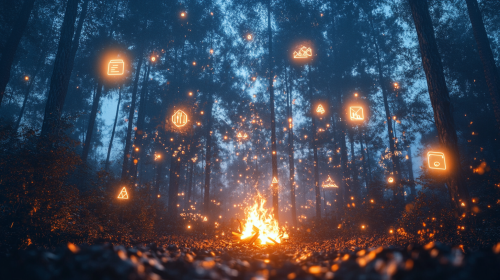 Technology and Nature Coexist Around Digital Campfire