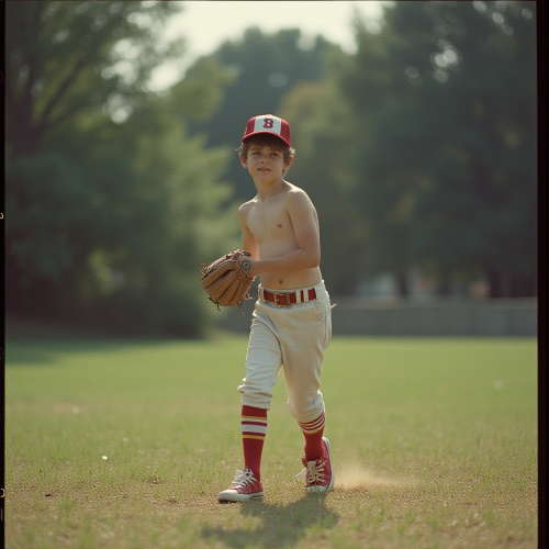 Teen Playing Baseball in 1980s Suburb Summer