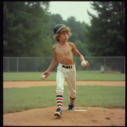 Teen Playing Baseball in 1980s Suburb Summer
