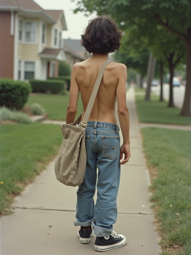 Teenage Paperboy in 1980s Summer Suburb