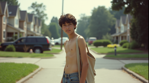 Teenage Paperboy in 1980s Summer Suburb Teenage Paperboy in 1980s Summer Suburb