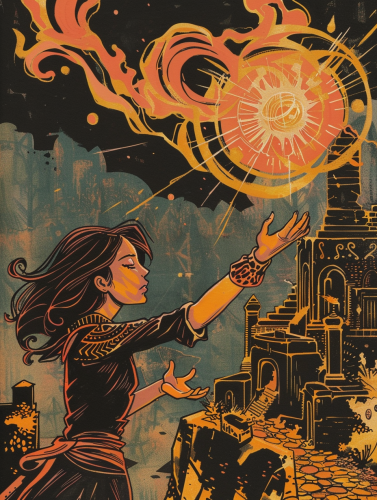 Teenage Wizard Apprentice Casting Spell in Ancient City