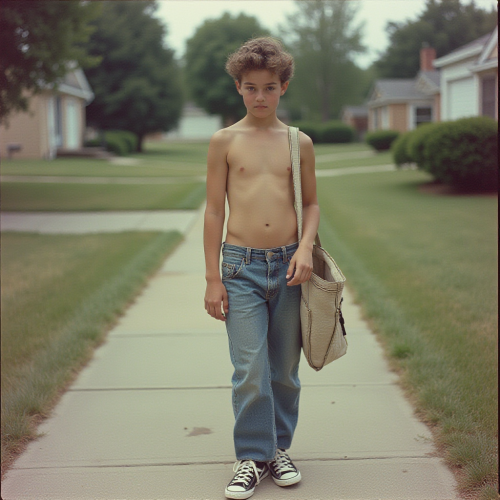 Teenager Delivering Newspapers in 1980s Suburb