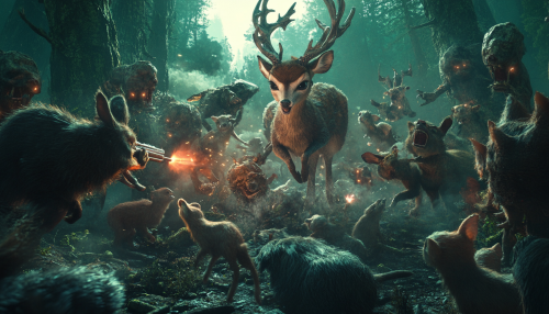 Tense Forest Hunt: 3D Render, Animals Fleeing - 7:4