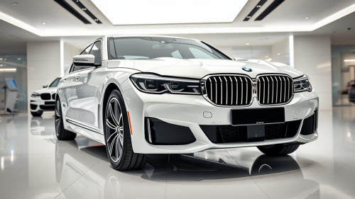The 2025 BMW 7 Series in White Showroom