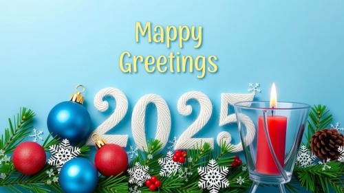 The 2025 Seasonal Greeting Card with Blue Decorations