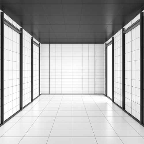 The 3D Render of a Black Wireframe Room