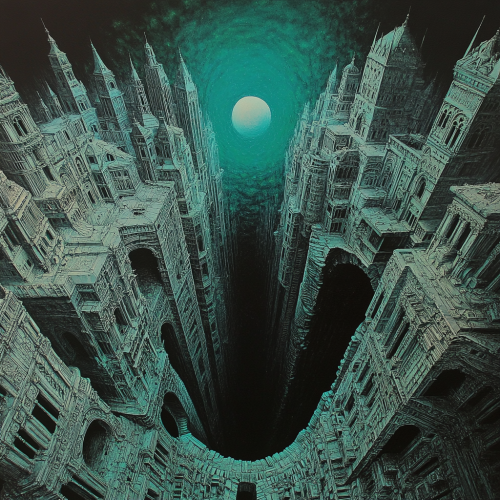 The Abyss with Escher-like Stairways and Gothic Revival